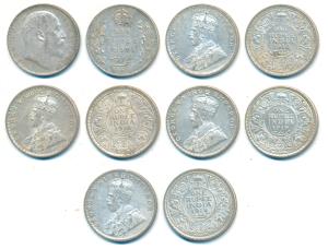 Edward VII and George V, Silver Rupee (5), 1907, 1916 (2), 1918 and 1919, Bombay and Calcu