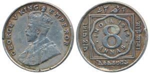 George V, Cupro-Nickel 8 Annas, 1919, Bombay Mint, (Prid 872). Edge nicks, Fine+.
