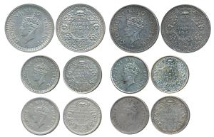 George VI, Silver ¼ Rupee, 1939; Half Silver ¼ Rupee, 1940; 1942; 1944; Half Silver ½ Rupe