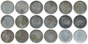 George VI, Silver Rupee (9), 1940, 1941 (2), 1942 (3), 1944 & 1945; Lahore Mint, 1945. One