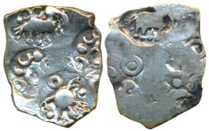 Archaic Punch Marked, attributed to Vidarbha Janapada, Silver ½ Karshapana, 1.63g, four sy