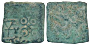 Punch Marked, Eran-Vidisha Region, Uninscribed Copper, 1.41g, obv.tree in railing, triangu