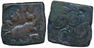 Satavahanas, Siri Satakarni, Copper Unit, 7.59g, obv. an elephant walking to right with up