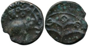 Satavahanas, Satakarni I (1st century BC), Potin Unit, 4.2g, obv. an elephant walking to r