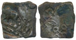 Satavahanas, Sri Satakarni, Copper Unit, 9.8g, Nasik Region, obv. elephant walking to left
