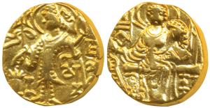 Later Kushanas, Kipanada (c. 340-360 AD), Gold Dinar, 7.6g, obv. king nimbate standing lef