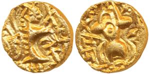 Karkotakas of Kashmir, Pratapaditya II (c. 5th century AD), Base Gold Dinar, 7.03g, obv.go