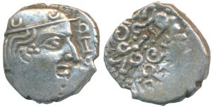 Guptas, Kumaragupta, Silver Drachma, 2.13g, obv.bust of the king to right, rev. stylized g