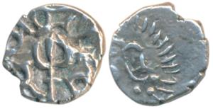 Coinage of Sind, Yashaditya, Silver Damma, 0.56g, obv.king bust to right, rev. trident in 
