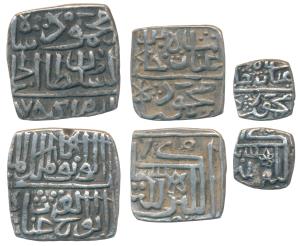 Ghiyath Shah (AH 873-906, 1469-1500 AD), Silver Square ½, ¼, and 1/8 Tanka, obv. Ghiyath S