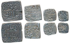Nasir Shah, set of 4, Silver Tanka, ½, ¼ and 1/8 Tanka, AH 914, 908, 918 and 9xx respectiv
