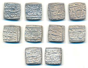 Akbar(AH 963-1014, 1556-1605 AD), Silver Square Rupee (5), Dar-ul-Sultanate Ahmedabad Mint