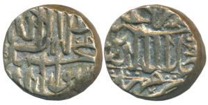 Akbar, Silver Mahmudi, 5.48g, Mulher Mint, early style (KM 67.1). Very Fine, Rare with com