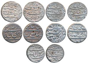Shah Jahan, Silver Rupee (5), Ahmedabad Mint, AH 1040; Surat Mint, 1038; Multan Mint, 104X