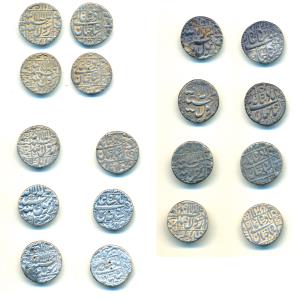 Shah Jahan, Silver Rupee (9), Surat Mint, AH 1060/24; Multan Mint, 1068/32; Qandahar Mint,