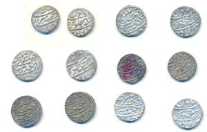 Aurangzeb, Silver Rupee (6), Itawa Mint, AH 1097/29, 1106/39, 1107/40, 1112/44, 1114/46 an