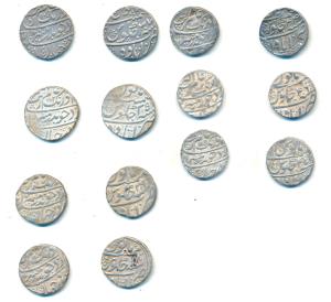 Aurangzeb, Silver Rupee (7), Itawa Mint, AH 1102/35, 1105/37, 1107/39,1107/40, 1111/44, 11