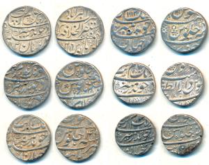 Aurangzeb, Silver Rupee (6), Islamabad Mint, AH 1106/38; Dar-us-Zafar BijapurMint, 1108; M