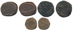 Copper Dam (3), Shah Alam I, Surat Mint; Muhammad Shah, Khambayat Mint, AH 113x; Farrukhsi