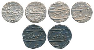 Silver ½ Rupee, Shah Jahan, Surat Mint, AH 1059, legend within square area; Aurangzeb (2),