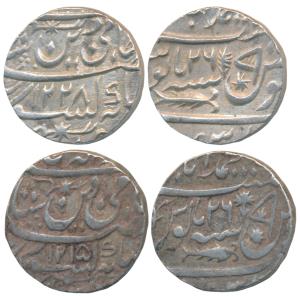 Muhammadabad Banaras Mint, Silver Rupee (2), AH 1215 and 1228, fish below frozen RY 26 wit