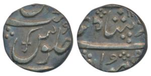 Anand Rao (AH 1215-1235, 1800-1819 AD), Silver ½ Rupee, 5.67g, Baroda Mint, sword / scimit