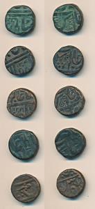 Gwalior, Copper Paisa, Ujjain Mint, sword on rev.; Indore, Copper ½ Anna, (4), in the name