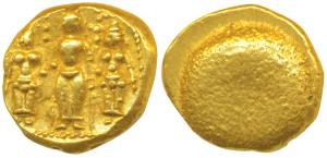 3 Swami Gold Pagoda, 3.4g, Tirupati Balaji in the centre, flanked by his wives Shri Devi a