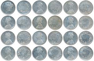 Victoria Queen and Empress, Silver Rupee (12), 1840 divided legend, 1862, 1877, 1878, 1879