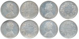 Victoria Queen and Empress, Silver Rupee (4), Bombay Mint, 1876, 1877, 1882 and 1880, dot.