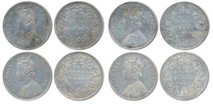 Victoria Queen and Empress, Silver Rupee (4), 1874, 1877, 1879 and 1880. Very Fine+. (4)