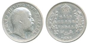 Edward VII, Silver ½ Rupee, 1906. Fine.
