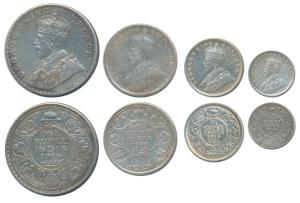 George V, set of 4, Silver Rupee, ½, ¼, and 2 Annas, 1916. Fine to About Extremely Fine. (