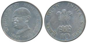 Silver Rupees 10, 1969, Gandhiji Birth Centennial, Bombay Mint.Uncirculated.