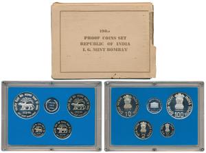 1985 Proof Set, Golden Jubilee of the Reserve Bank of India, set of 4, 50 paise to Rupees 