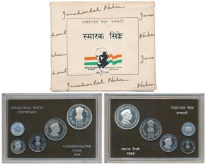 1989 Uncirculated Set, Jawaharlal Nehru Centenary, set of 4, Rupee 1 to 100. In immaculate