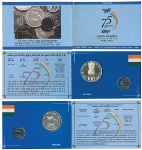 2007 Proof Set, Platinum Jubilee (75 years) of Indian Air Force, set of 2, Rupees 2 and 10