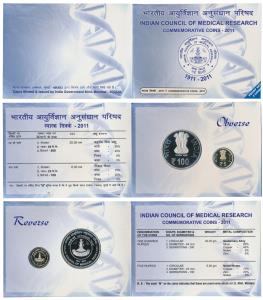 2011 Proof Set, Indian Council of Medical Research, set of 2, Rupees 5 and 100. In immacul