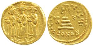 Byzantine, Heraclius (610-641 AD), Gold Solidus, 4.38g, Constantinople Mint, obv.three sta