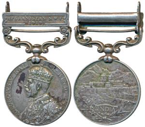India General Service Medal, George V, Silver, Afghanistan North West Frontier 1919 bar, a