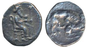 Achaemenid Empire, Satrap of Cilicia, Mazios (c. 361-334 BC), Silver Obol, 0.64g, obv. cro