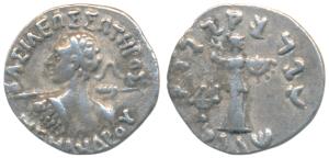 Indo-Greeks, Menander I, Silver Drachm, 2.35g, obv. diademed bust to left seen from behind