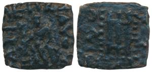 Indo-Scythians, Maues, Copper Unit, 1.31g, obv. Apollo standing facing, with quiver over s