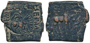 Indo-Scythians, Azes II (35 BC - 5 AD), Copper Square Drachma, 11.45g, obv. king mounted o