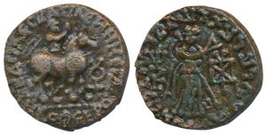 Indo-Parthians, Gondophares (c. 30-35 AD), Copper Tetradrachm, 9.02g, obv. king holding a 