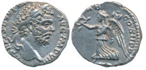 Roman, Septimius Severus, Silver Denarius, 3.02g, obv. laureate head to right with legend 