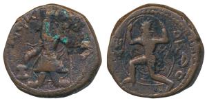 Kushanas, Kanishka, Copper Unit, 16.88g, obv. king diademed and crowned, standing facing, 