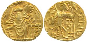 Kushanas, Shaka (c. 305-335 AD), Gold Dinar, 7.65g, obv. king standing left, holding a tri