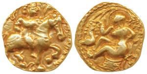 Guptas, Kumaragupta I (c. 414-455 AD), Gold Dinar, 6.31g, ’Horseman’ type, obv. king nimba