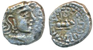 Guptas, Skandagupta, Silver Drachma, 1.23g, obv. bust of the ruler to right, rev. legend M